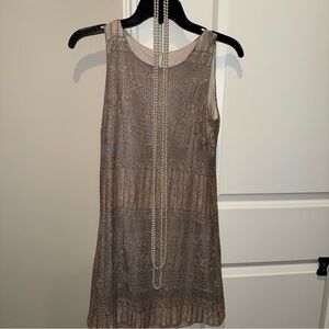 VTG SL Fashions Gold Chiffon Overlay 20’s Mini Dress Petite Small Pearls